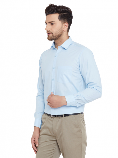 Light Blue Plain Regular Fit Cotton Formal Shirt - D Kumar